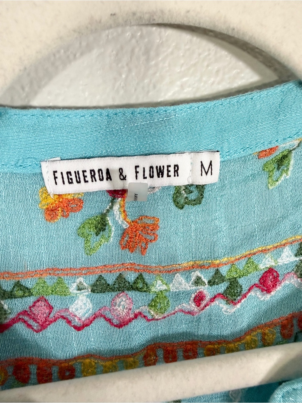 Anthropologie Figueroa & Flower Shirt Blue Embroidered Floral Blouse Top Women M - Picture 5 of 7
